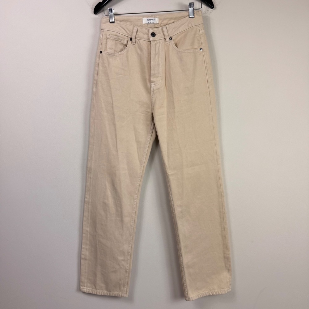 House of CB Yara Beige High Waisted Wide Leg‎ Button Fly Cotton Jeans Small